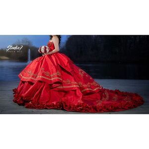 Ragazza‎ Strapless Charro Western Red/Gold Quinceanera Princess Dress 11